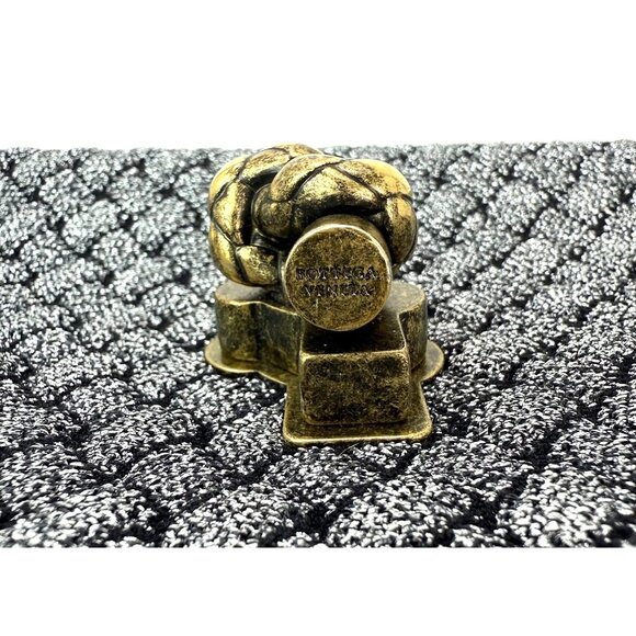 Bottega Veneta Metallic Wool Woven Patent Ayers Olimpia Knot Silver Shoulder Bag - Picture 9 of 12